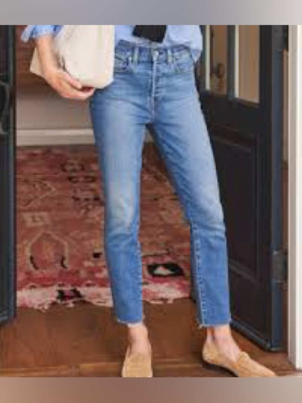 Frank & Eileen Cork button fly distressed raw hem jeans